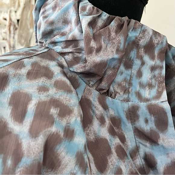 Simonton Says Women Animal Print Anorak Jacket XS Blue Grey Tie Waist Rain Slick - Picture 9 of 16